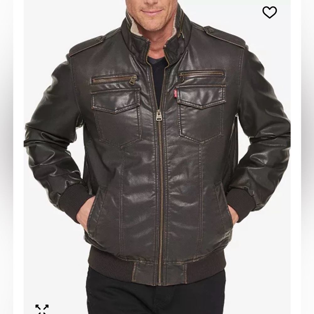 Levi’s Dark Brown Men's Sherpa Lined Faux Leather Aviator Bomber Size Large